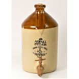 An early 20th Century English stoneware jug advertising 'Aspall Cyder' Suffolk England. 35cm tall.