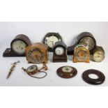 A collection of clocks to include, oak cased mantle clocks, a Croydon & Sons, Ipswich. Elliot
