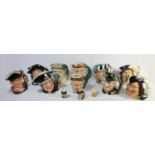 A collection of ten large Royal Doulton character jugs, together with three miniature character