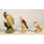 A Beswick model of a Woodpecker, 1218 together with a Beswick Owl, 2026 and a Beswick Kestrel,
