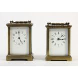 Two unmarked manual wind carriage clocks, 10cm, 11cm