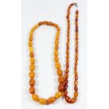 A honey coloured graduated amber bead necklace, untested, 15 - 10mm, original clasp, length 42cm,