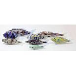 A collection of eight mid 20th Century handblown Romanian sculptures of glass fish, various sizes &