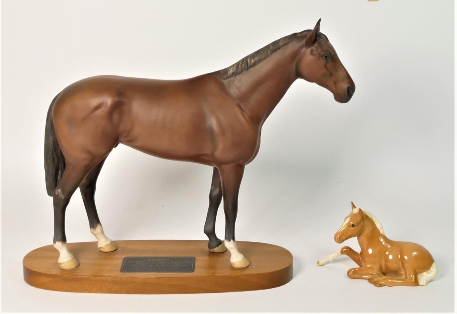 A Beswick model of a race horse 'Nijinsky' on wood plinth, 17cm tall, together with a Beswick