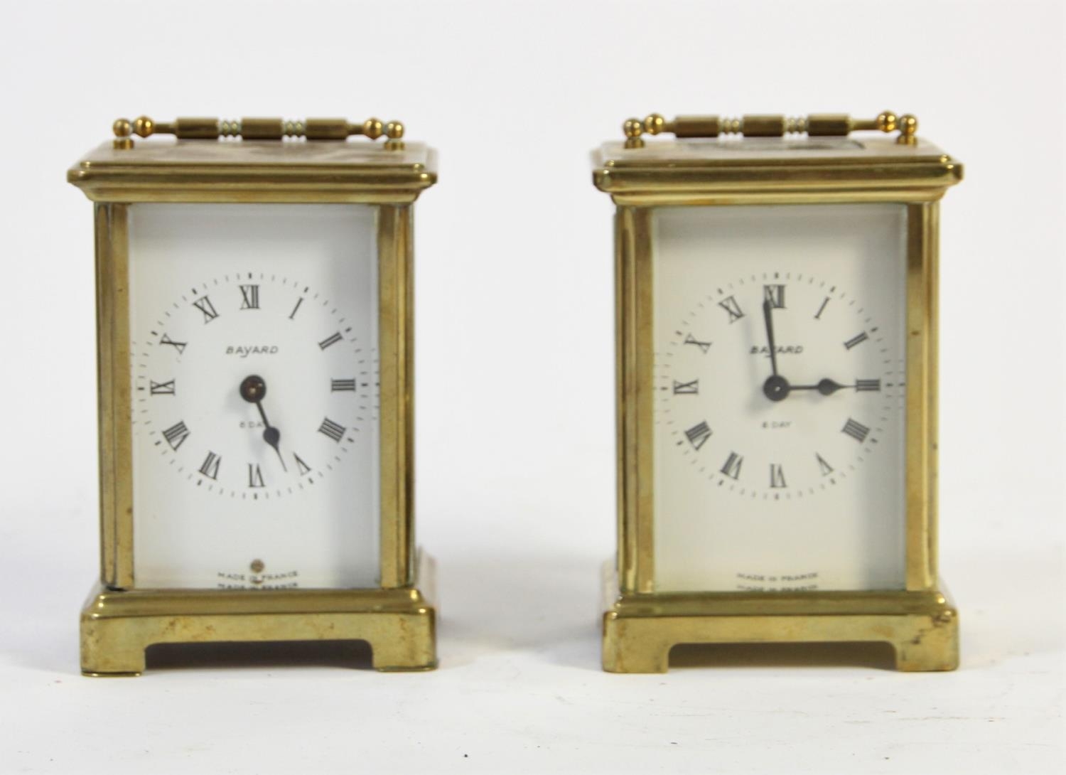 Two Bayard 8 day brass carriage clocks, 11cm