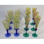 A set of six Czech Republic opus crystal 'Mardi Gras' champagne flutes, 25cm tall, together with a