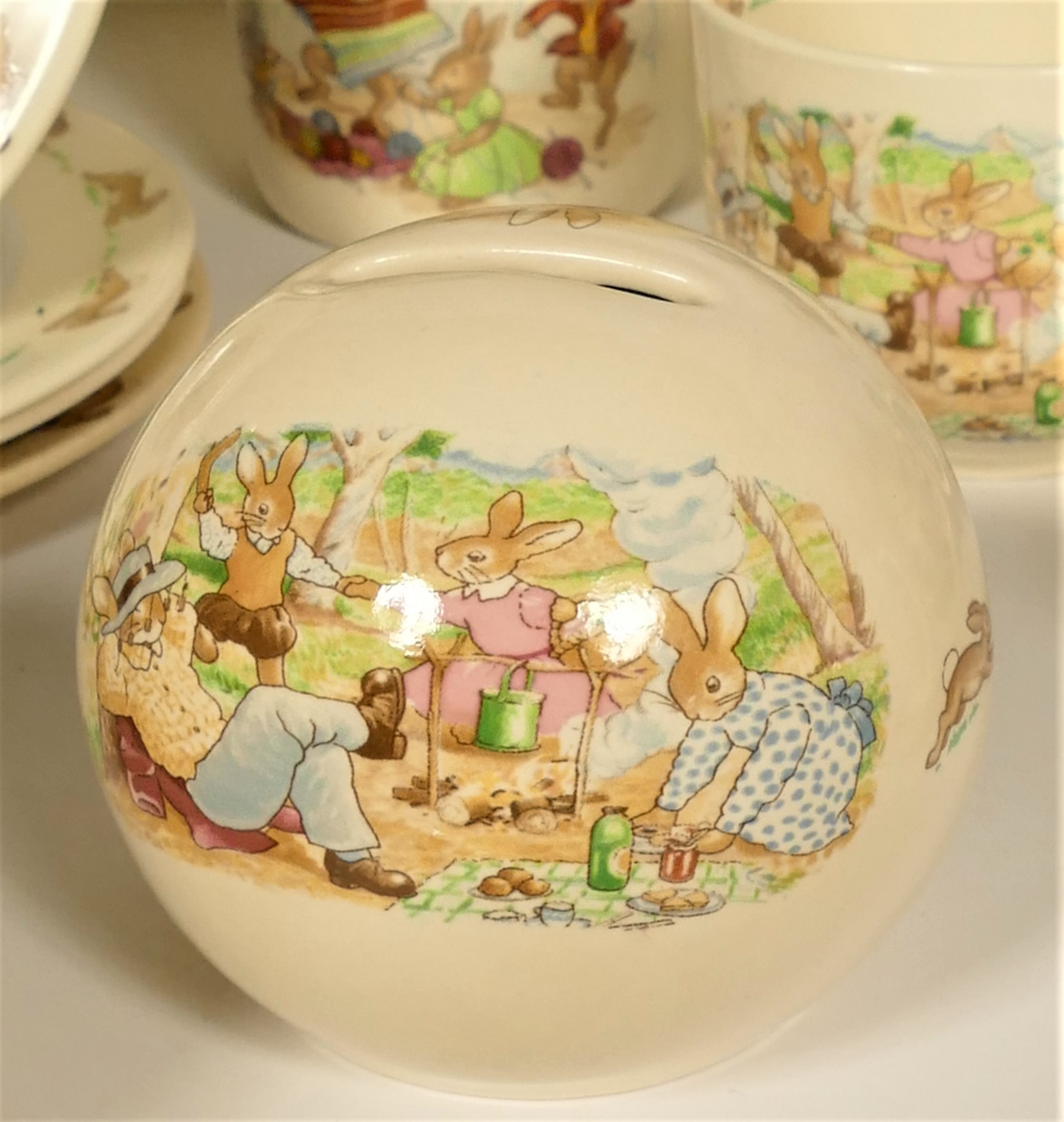 A collection of Royal Doulton Bunnykins ceramics to include, two boxed wall clocks, egg cup and - Image 3 of 3