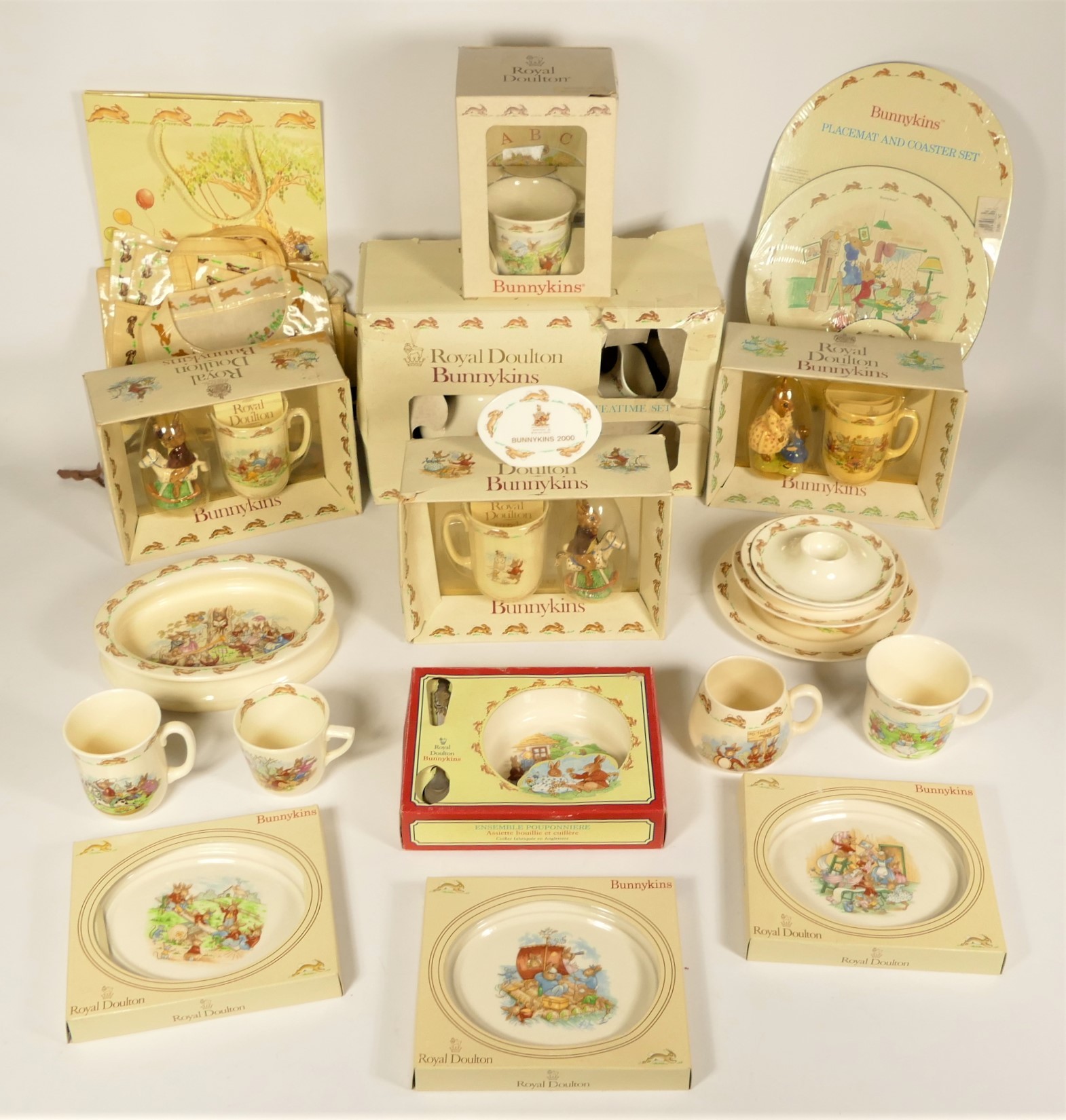 A collection of Royal Doulton 'Bunnykins' ceramics to include, a boxed 'teatime' set, 3 boxed gift