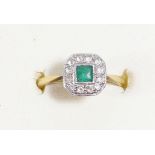 An Art Deco 18ct gold and platinum emerald and colourless stone panel ring, L, 2.6gm.
