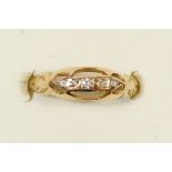 An 18ct gold and diamond boat shape ring, O, 2gm