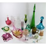 A collection of mid 20th Century art glass pieces, together with a quantity of drinking glasses,