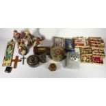 A collection of mid 20th Century and later biscuit tins, together with jewellery boxes, cigarette