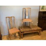 A set of four dining chairs, upholstered padded seats, together with a coffee table