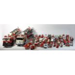 Two remote control models of fire engines, together with a selection of diecast models, makers to