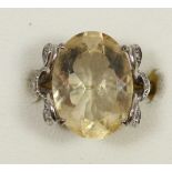 A 9ct white gold, citrine and diamond ring, 17 x 12mm, N, 4 gm