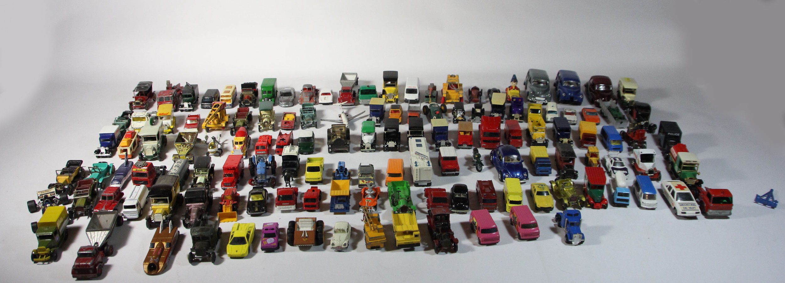 A large collection of playworn diecast models, makers to include - Matchbox, Corgi and others.