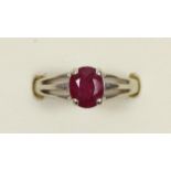 A 9ct gold and ruby single stone ring, Q, 3.3gm