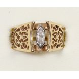 A 14K gold and navette cut diamond ring, weight approximately 0.30cts, colour estimate J/K,