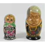 A set of seven Russian President nesting dolls, made by Matryoshka, together with a set of five