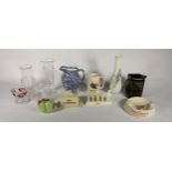 A collection of ceramics and glassware, to include a cut glass engraved celery vase, flower vases,