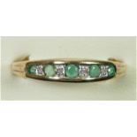 A 9ct gold emerald and diamond half eternity ring, Y, 2.3gm