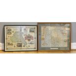 A large collection of framed prints, wall mirrors and Meridies maps of Great Britain.