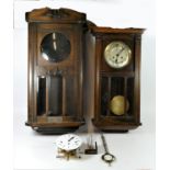 A mid 20th century wall clock, together with a Franz Hermle clock face and movement, together with a