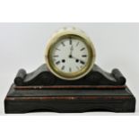 A late 19th Century drum head slate & marble eight day striking mantel clock, etched decoration,