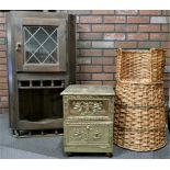 An embossed brass log or coal box, hinged lid with removable steel inner with nautical scenes, W: