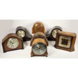 A collection of mid 20th century manual wind mantle clocks, to include Smiths Westminster chime,