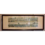 A framed print of two passenger trains on the Liverpool & Manchester Railway 1831, 32 x 89 cm