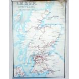 A L.M.&.S.R Scotland linen backed system roll map covering the complete Scottish region, in a wooden