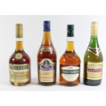 Aleyram Napoleon Brandy, Three Barrels VSOP x 2, Brand X Napoleon style brandy. (4)