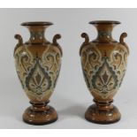 A pair of Doulton Lambeth vases, brown glaze and mosaic pattern, designed by Mary Aitken,