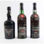 Taylors late bottle vintage reserve port, 1974, another non reserve, 1976 and a bottle of Triple