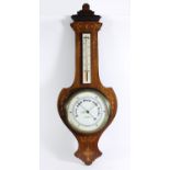 Aitchinson, London & Provinces, an Edwardian mahogany and boxwood inlaid aneroid wheel barometer,