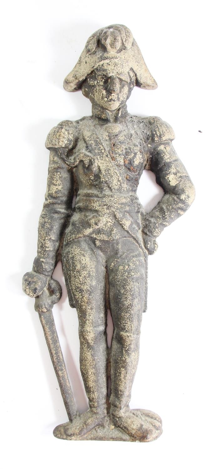 A Victorian cast iron door stop statue depicting Lord Nelson, 34cm, lacking base