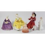 Five Royal Doulton figurines to include, The Last Waltz (HN2315) 20cm, Patricia (HN3365) 24cm,