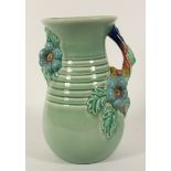 Clarice Cliff for Newport, a polychrome floral design vase with green ribbed body, 22cm