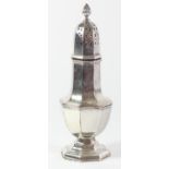 A silver octagonal baluster sugar castor, Birmingham 1941, 22cm, 237gm