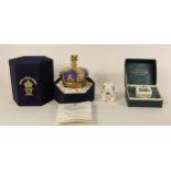 A boxed Royal Crown Derby crown paperweight with silver plug, stamped 'One Hundred Royal Years