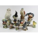 Fourteen Beswick bird figurines to include, Snowy Owl 17cm, Lapwing (2416) 15cm, Kingfisher (2371)