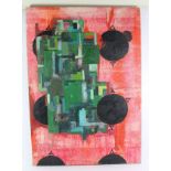 In the manner of Eduardo Paolozzi, abstract, acrylic on canvas, bears a signature, 84 x 60cm,