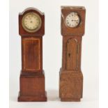 A miniature longcase/grandfather clock, mahogany inlaid case with manual wind movement together with