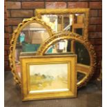 An early 20th Century wall mirror, Gilt framed, bevel edged, 82cm x 50cm, together with two later