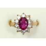 A 9ct gold red and white stone cluster ring, N, 3.1gm