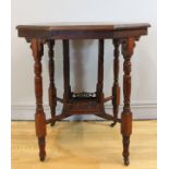An Edwardian mahogany occasional table, octagonal shaped top, moulded edge with apron under,