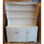 A painted pine three door open top dresser, with fitted two drawers, 172 x 135 x 40 cm