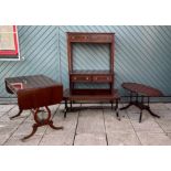 A collection of five mahogany furniture pieces to include, a pair of two drawer inlaid hall