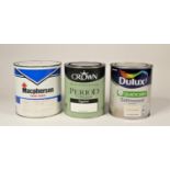 Approximately fifty tins of Crown, Dulux and Permoglaze paint, primarily consisting of various